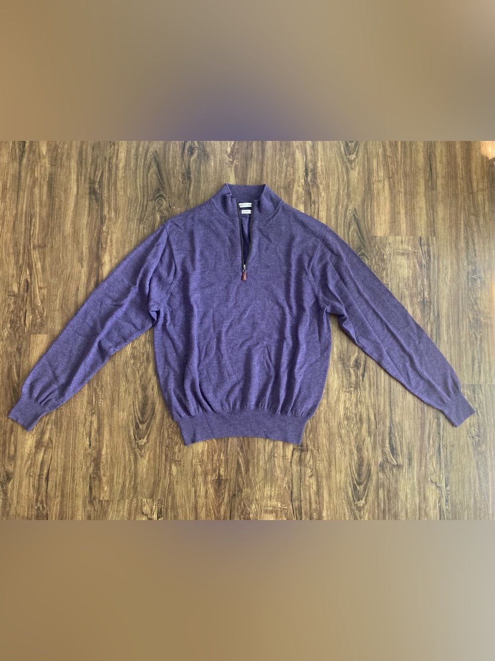 Peter Millar Heathered Purple Quarter-Zip Sweater 100% Merino Wool Men’s Large